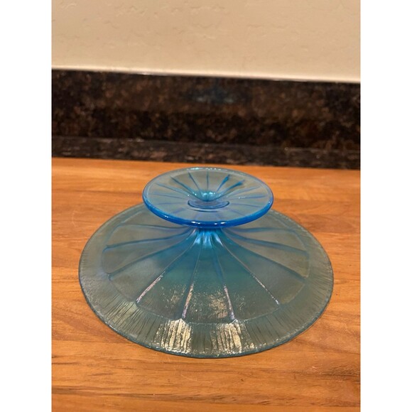 Vintage Fenton Iridescent BLUE Footed Compote Bowl - Picture 3 of 8